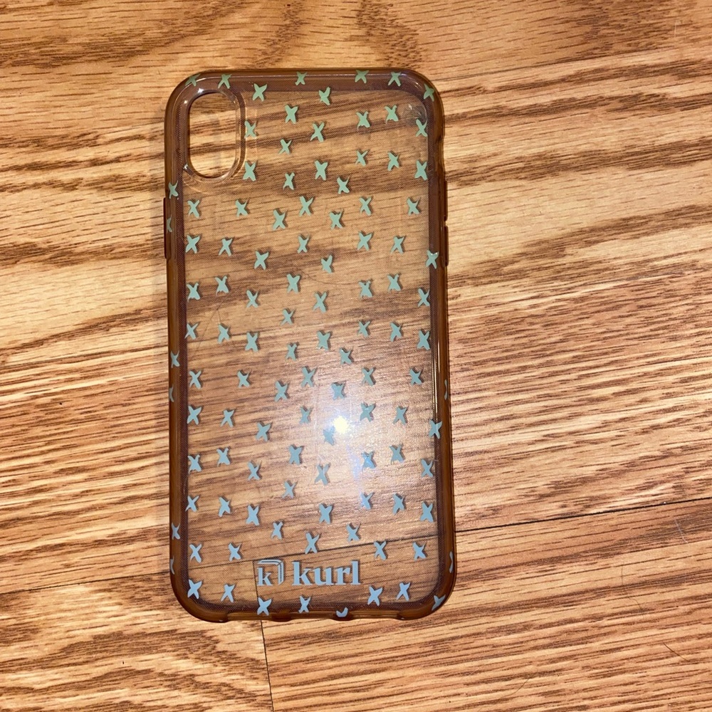 iphone XR clear case with little blue and green ax’s one it
